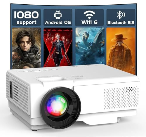 Vidéoprojecteur 4K pris en charge, 15000L natif 1080P 5G WiFi Bluetooth avec zoom 50%, AKATUO Mini projecteur home cinéma extérieur pour téléphone portable (Android OS & Native 1080P)