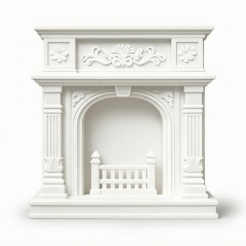 Amagogo Caminetto in Miniatura Caminetto Miniature Caminetto per Casa Delle Bambole Modellino Ornamento con Colonne Scanellate E Frontale Floreale Adatto per, Bianco