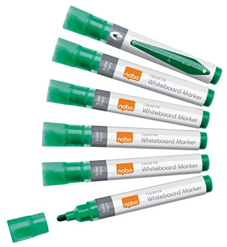 Nobo Liquid Ink Drywipe Whiteboard Pens, 3 mm Bullet Tip, Pack of 12, 1901076, Green