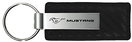 Au-TOMOTIVE Schlüsselanhänger aus Karbonfaser, rechteckig, Leder, für Ford Mustang (schwarz), Schwarz, Standard, Schwarz , Default