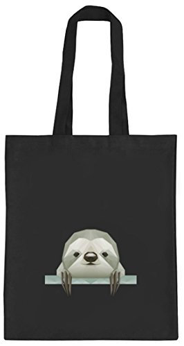 ShirtStreet Sloth natur Jutebeutel Stoffbeutel mit Polygon Faultier Motiv, Größe: onesize,schwarz natur