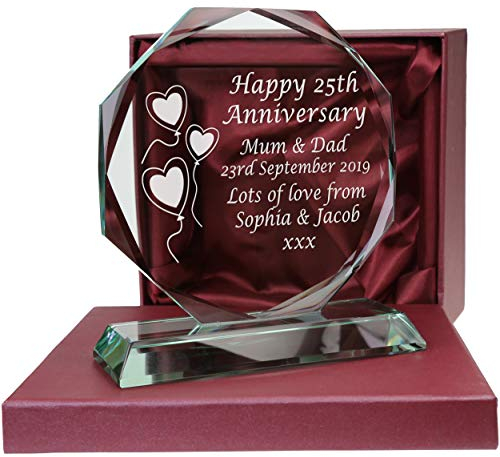 De Walden 25th Silver Wedding Anniversary Personalised Engraved Presentation Cut Glass 25 Years Gift