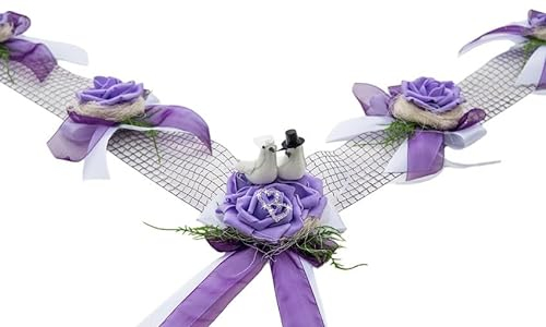6-tlg Autoschmuck Hochzeit lila flieder weiß AU0006