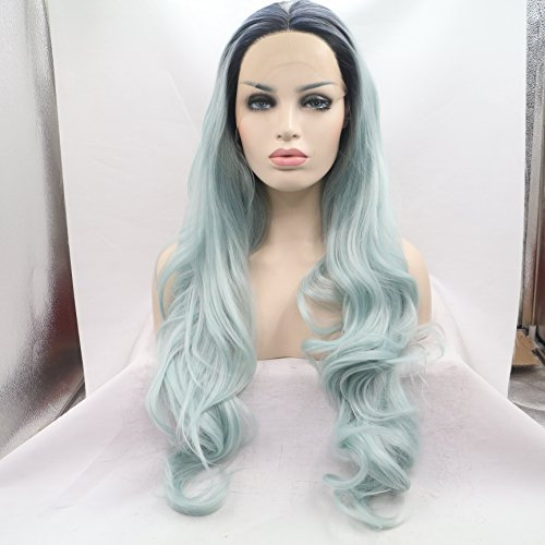 Kylie Jenner ombre blue body wave hair wigs synthetic lace front wig dark root heat resistant fiber drag queen wig in stock (26) by Sylvia