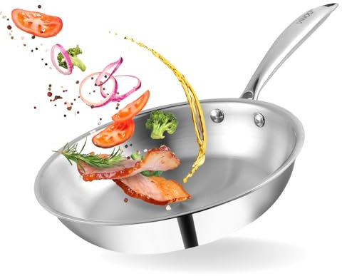 Vinod Platinum Triply Stainless Steel Frying Pan – 24 cm | Thick Bottom for Even Heat & Durability | Ideal for Frying Eggs, Sautéing & Pancakes | Induction & Gas Compatible | Scratch Resistant