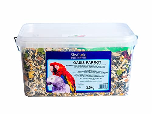 SkyGold Oasis Parrot Seed 5 litre Tub (2.5kg) - Parrot Seed Mix for African Greys, Parakeets, Cockatiels, Balanced & Healthy Cage & Aviary Bird Food with Sunflower Seeds…