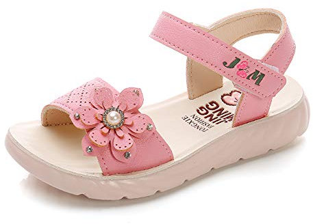 QZBAOSHU Sandali Bambina Sandalo Punta Aperta Bambina Pelle Scarpe Estate con Fiori Ragazze 25 EU,Rosa Scuro