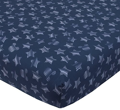 Disney Mickey Mouse Hello World Star/Icon Spannbetttuch für Kinderbett, 100% Baumwolle, Marineblau/Weiß