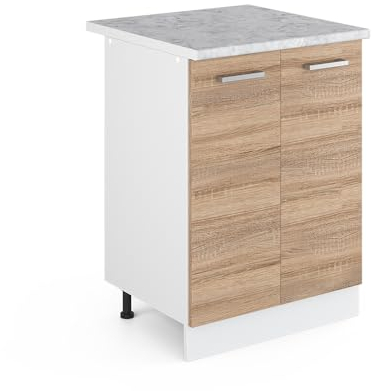 Vicco Küchenunterschrank R-Line, Küchenkommode, Sonoma/Weiß, 60 cm, AP Marmor