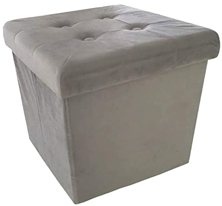HS-Lighting Sitzhocker Faltbarer Sitzwürfel mit Stauraum, Fußhocker Aufbewahrungsbox mit Deckel, gepolstert, aus Samt, 38x38x38cm(Samt-Grau)