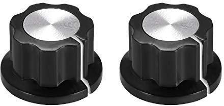 Sourcing Map Potentiometer, 6,4 mm Schaftloch, Lautstärkeregler, Drehknöpfe, Effektpedalknöpfe, 2Pcs, Schwarz , 1