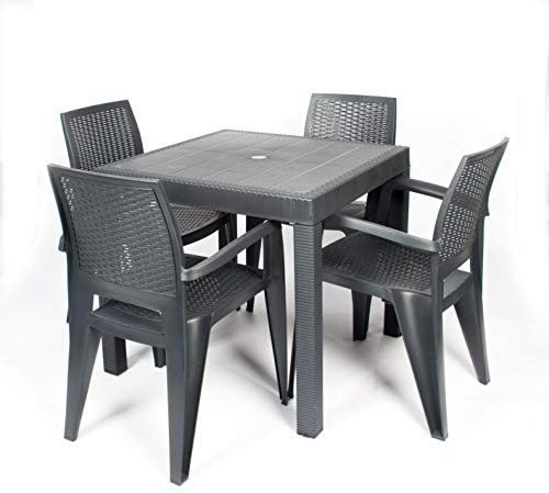 CREVICOSTA QUALITY MARK MARCAS DE CALIDAD - Conjunto Mesa Caribe Cuadrada + 4 sillas Caribe de Resina (Antracita)