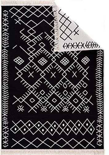 Fashion4Home Teppich Läufer - Tepiche für Wohnzimmer, Schlafzimmer, Küche, Kinderzimmer, Badezimmer - Boho Kelim - Läufer Flur, Schwarz-Weiß, Größe: 120x170 cm