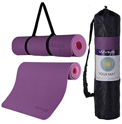 esterilla deporte, esterilla yoga Wueps, incluye correa de hombro y bolsa de transporte, ideal para realizar deporte en casa, yoga mat, antideslizante, (Color Morado y Rosa)