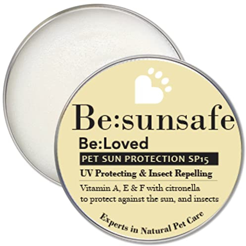 Be:Loved - Be:Sunsafe Pet Sun Protection Balm - Handmade in the UK - Natural Skin Shield for Dogs & Cats - Blend with Shea Butter, Raspberry Oil & Carrot Seed - Dog Stuff - 60g