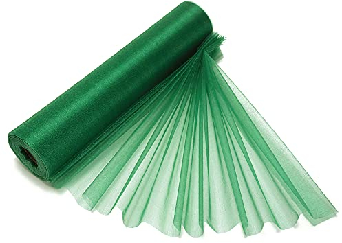 Trimming Shop Organza-Rolle, 25 m x 29 cm, schneetransparenter Glitzerstoff, Elegantes Dekotuch für Stuhl, Bogenschärpe, Tischläufer, Hochzeitslocation, Partydekoration, Jägergrün