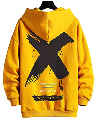 Moshtashio Hoodie Herren Basic Kapuzenpullover Langarm Sweatshirts Classic Männer Sweatjacke Druck Pullover Unisex Casual(Gelb,3XL)