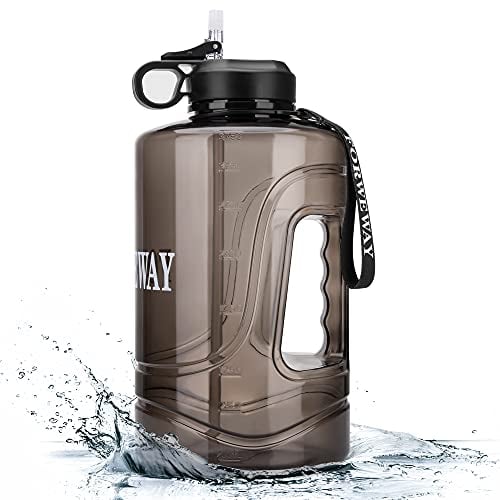 FORWEWAY 1 Gallon Fitness Sports Water Bottle with Straw Large Gym Jug BPA-Free Leak Proof Reusable Durable 3.78 Litre 1 Gallon Water Bottle with Handle Portable for Cycling Running Work