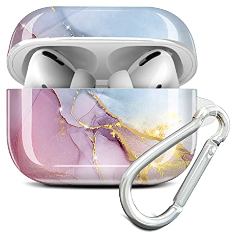 JIAXIUFEN Kompatibel mit AirPods Pro Hülle Stoßfeste Silikon Kopfhörer Taschen Case Schutzhülle Zubehör mit Karabiner Kompatibel mit AirPod Pro, Purple Blue