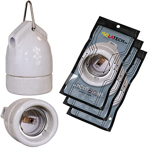ISOLATECH 3Stk E27 Keramik Hängefassung mit Metallöse LED Energiesparlampen (max.250V/4A) Leuchtmittel für Home Decke Halterung Badezimmer Installation Küche Kühlschrank einbauen hitzebeständig