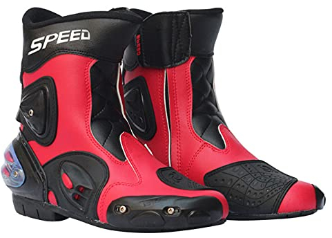 BSTL Stivali da Moto da Cross Stivali da Moto da Uomo per Fuoristrada Stivali Protettivi da Corsa in Pelle Corazzati,Red-40