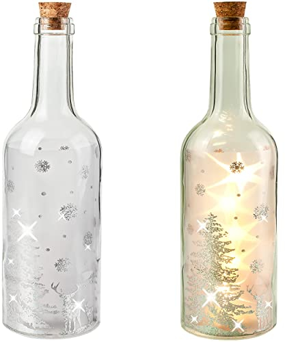 alles-meine.de GmbH 2 Stück Lichterflaschen/Licht LED - Dekoflaschen Verschiedene Motive frei wählbar Silber - 34 cm - Lichtflasche/Flasche mit Licht - Batterie Betrieb..