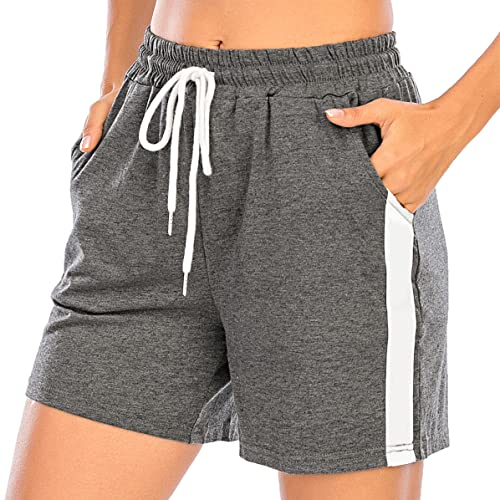 Enjoyoself Damen Kurze Sporthose Baumwolle Stretch Sommer Sweatshorts mit Gummibund Chic Hose zum Yoga,Laufen,Zumba,Tranning,Grau XL
