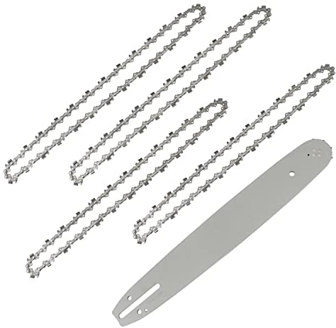 Confezione da 4 catene per motosega con barra guida per motosega da 35 cm, barra guida da 35,6 cm, catene di ricambio per motosega, passo 3/8, 52 maglie driver, calibro 1,3 mm