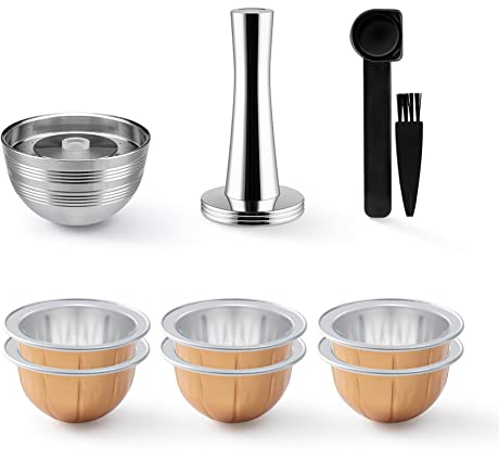 Stainless Steel Reusable Vertuo Capsules 1 Pcs ONLY for VERTUOLINE Next+Empty Refillable VERTUOLINE Pods-80+150+230ml Each 2 Pcs + 1Pcs Coffee Capsule Tamper for Nespresso Vertuo Next Reusable Pods