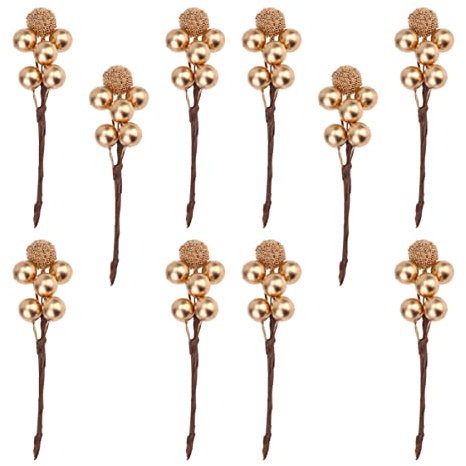 Toyvian 20 Pezzi di Bacche di Agrifoglio di Natale in Oro Artificiale Bacche di Agrifoglio Artificiali Mini Bacche Finte Bacche di Agrifoglio Agrifoglio