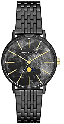 Armani Exchange Uhr für Damen , Quarz/Multi Uhrwerk, 36mm Schwarzes Edelstahlgehäuse mit Edelstahlarmband, AX5587