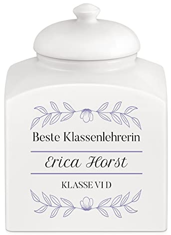Maverton Keramik Keksdose mit Aufdruck, Keksglas für Naschkatze, weiß | Vorratsbehälter mit Deckel, Vorratsglas personalisiert, Gebäckdose für Frauen zum Geburtstag
