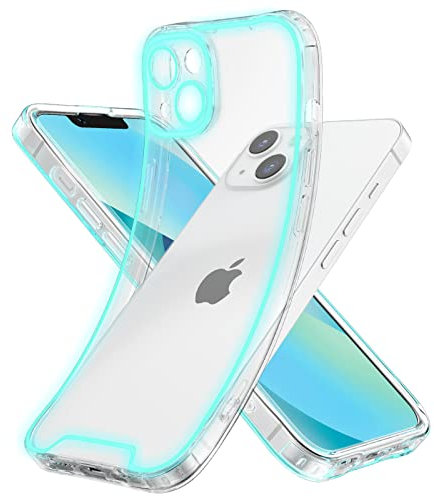 EYZUTAK Luminous Phone Case for iPhone 14 6.1 inch, Fluorescence Glowing in the Darkness Clear Soft TPU Night Shine Back Cover Transparent Shockproof Protector Slim Edge Light up Bumper Case - Blue