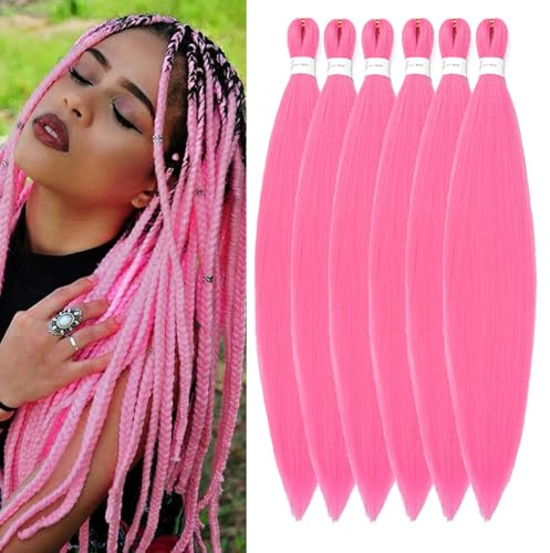 ShowJarlly Braids Extensions 30 Zoll Pre-Stretched Braiding Haar 6Packs/Lot Pink Braid Extensions Kunsthaar Zum Einflechten Professionelle Weiche Synthetische Jumbo Braids Haar (30 Zoll,Pink#)