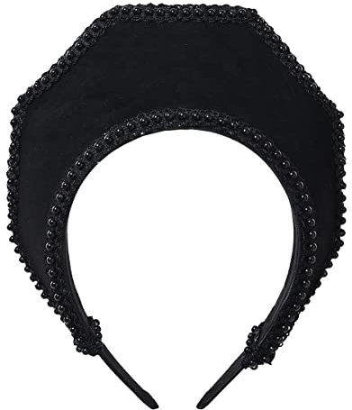 Renaissance Mittelalter Tudor Queen Kopfschmuck für Damen Anne Boleyn Stirnband Elizabethan Royal Coronet Kapuze Tiara Hut (Schwarz-3)