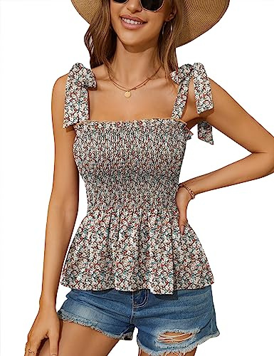 Micoson Ruffle Tank Tops for Women Summer Square Neck Sleeveless Tops Tie Shoulder Chiffon Blouse Babydoll Shirts Pink S