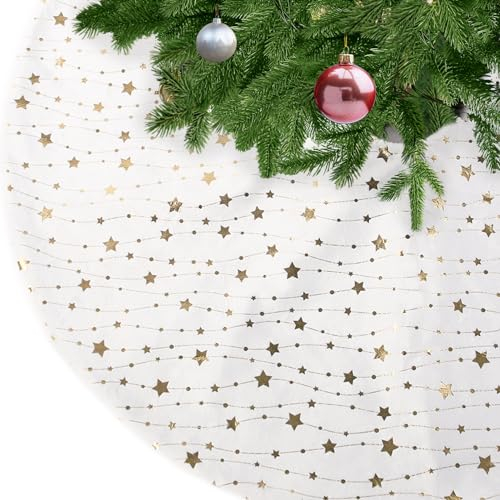 KONVINIT Weihnachtsbaumdecke Rund Weiss Plüsch Christmasbaumdecke mit Sternen Weihnachtsbaum Rock aus Kunstfell für Christbaumständer Teppich,Weihnachtsdekoration,78cm White
