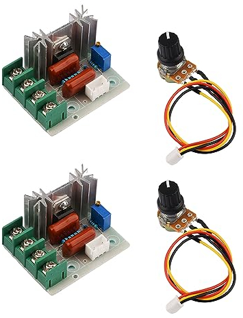 Motordrehzahlregler, Aideepen 2 Stuck AC 50V-220V 25A 2000W SCR Vorverdrahtetes Einstellbare Motor Drehzahlregler, Einstellbarer Spannungsregler LED Dimmer Modul mit Drehzahlreglerknopf