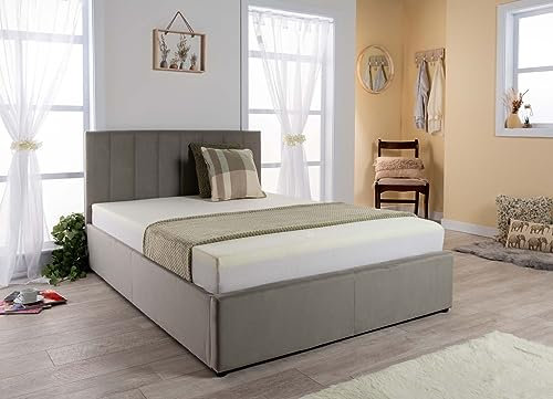 Panel Ottoman Storage Bed (Gas Lift), Sleep Factorys Parana Grey Plush Velvet Upholstered Bed - 3ft Single (90 x 190 cm) with Memory Sprung Mattress