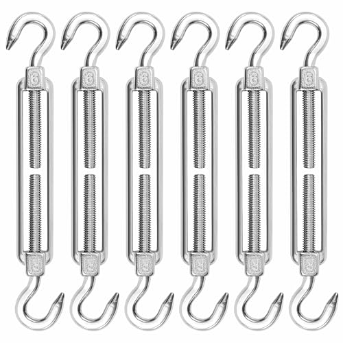 Tenditore M6, Tenditore in Acciaio Inossidabile, 6 Pezzi Tenditori Funi Tension, Tiranti Filo Gancio Regolabile Tenditori per Cavi, Regolazione Della Fune Metallica e Dello Stendibiancheria