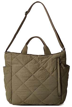 Puffer-Tragetasche für Damen, gesteppt, Crossbody-Tasche, Gittermuster, gepolstert, Puffy Geldbörse, lässige Umhängetasche, Oliv/Blatt für mich (Leaf It to Me), Medium, Casual