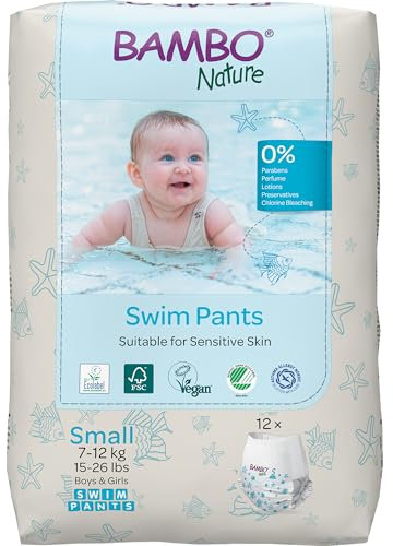Bambo Nature Schwimmwindel Baby, Größe S (7-12 kg), 12 St. Windeln | Secure-Fit Einweg-Badehose | Auslaufsicherer Komfort beim Wasserspiel