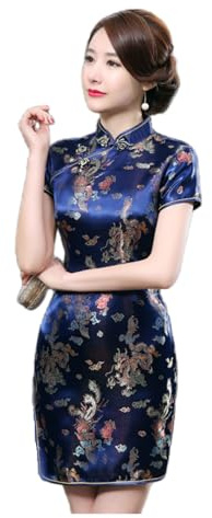 Black Sugar Abito Qipao corto e lungo con maniche corte e motivo drago broccato Cheongsam tunica