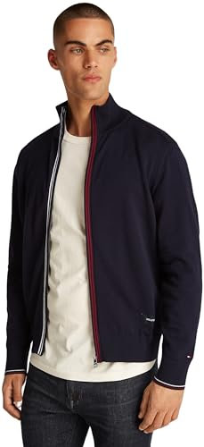 Tommy Hilfiger Herren Sweatshirt mit Reißverschluss Cotton Zip Through ohne Kapuze, Blau (Desert Sky), M