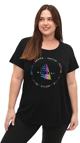 Zizzi Active by Damen Große Größen T-Shirt Print Gr 42-44 Black/Hologram Logo