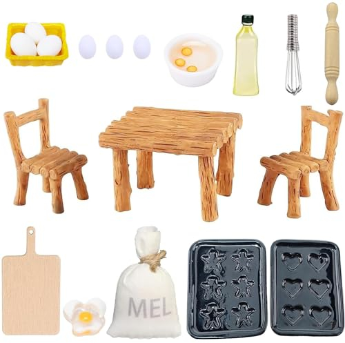 Tuofang Wichtel Zubehör Weihnachten, 19 Stück Miniatur Puppenhaus Zubehör, 1/12 Miniatur Puppenhaus Küche Backset Wichtelzubehör für Weihnachten