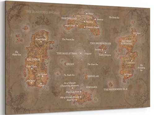 MGSBCXN World of Warcraft Leinwand-Kunst, gerahmtes Poster, Retro-Azeroth-Spiel, Bild, Kunstwerk, Zorn des Lichkönigs, Wanddekoration, Zuhause, Wohnzimmer, Schlafzimmer, Dekoration, Warcraft-Karte