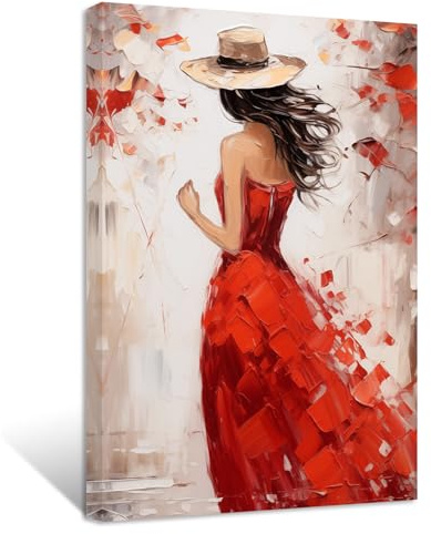 ZXHYWYM Abstrakte Mädchen Leinwandbilder Frauenrücken rotes Kleid Gemälde Drucke elegante Kunstwerke für Mädchenzimmer Schlafzimmer Gerahmt (Bild-5, (30.00 x 45.00 cms))