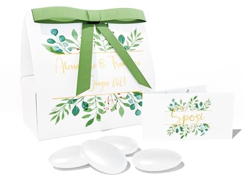 Gruppo Veneziano - Scatolina portaconfetti Personalizzata Matrimonio 24 pezzi - 24 scatoline personalizzate + 24 bigliettini bomboniera personalizzati - nastrino in raso incluso per ogni confezione