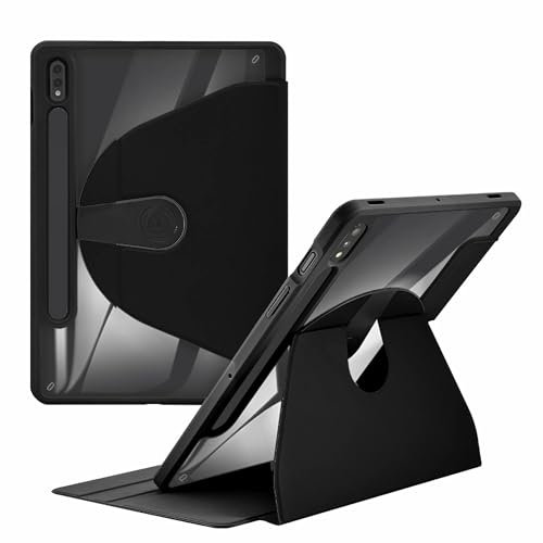 XFTeoux Custodia Rotante per Samsung Galaxy Tab S9/S8/S7 con Supporto per S Pen, 360 Gradi Girevole Stand Cover Auto Sleep/Wake, Flip Type Silicone Anti-Drop Case,Nero,Tab S7 Fe12.4